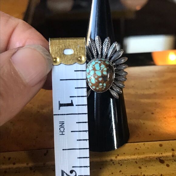Natural Blue Turquoise Feather Crown Ring Size 7 - Picture 5 of 10